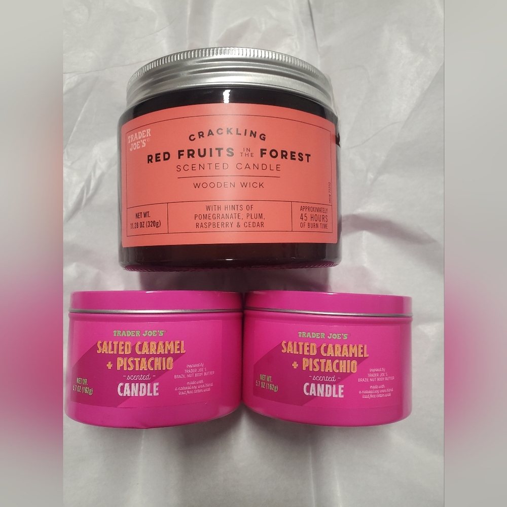 Trader Joe's Red Fruits In The Forest and Salted Caramel Candle Set